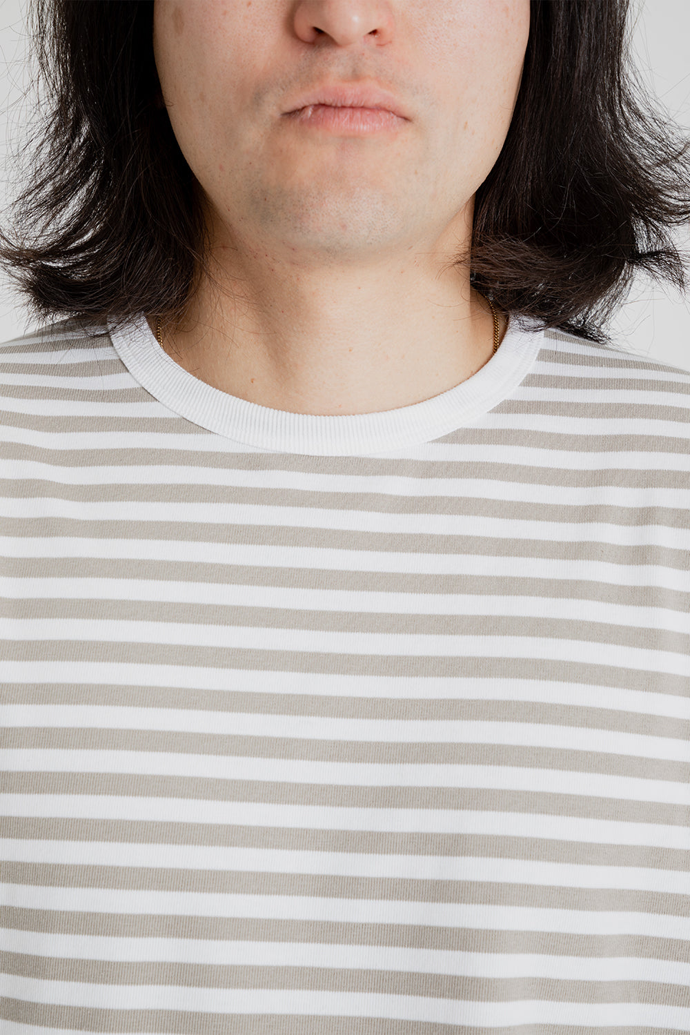 Nanamica Coolmax St Jersey Long Sleeve Tee in Taupe and White