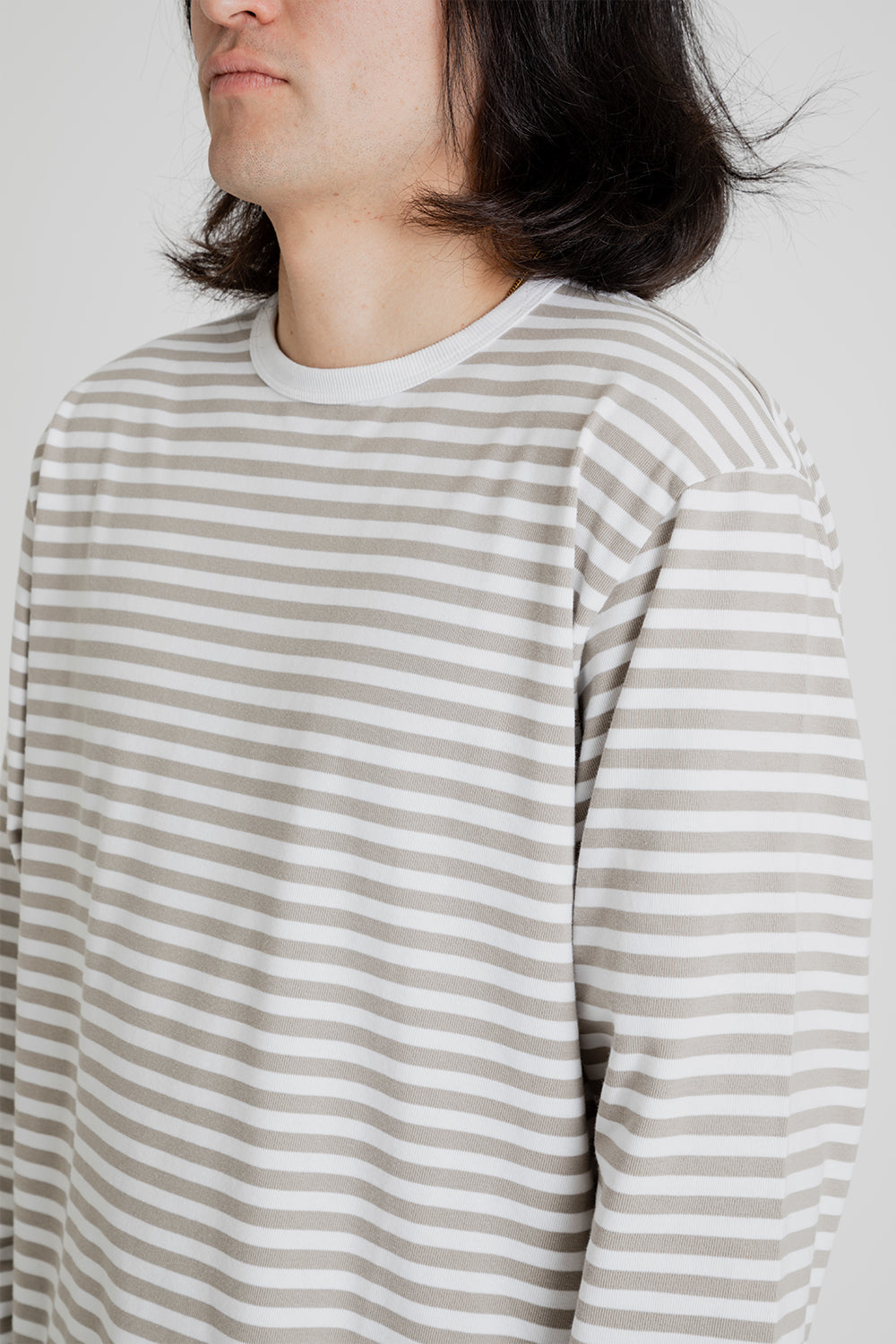 Nanamica Coolmax St Jersey Long Sleeve Tee in Taupe and White