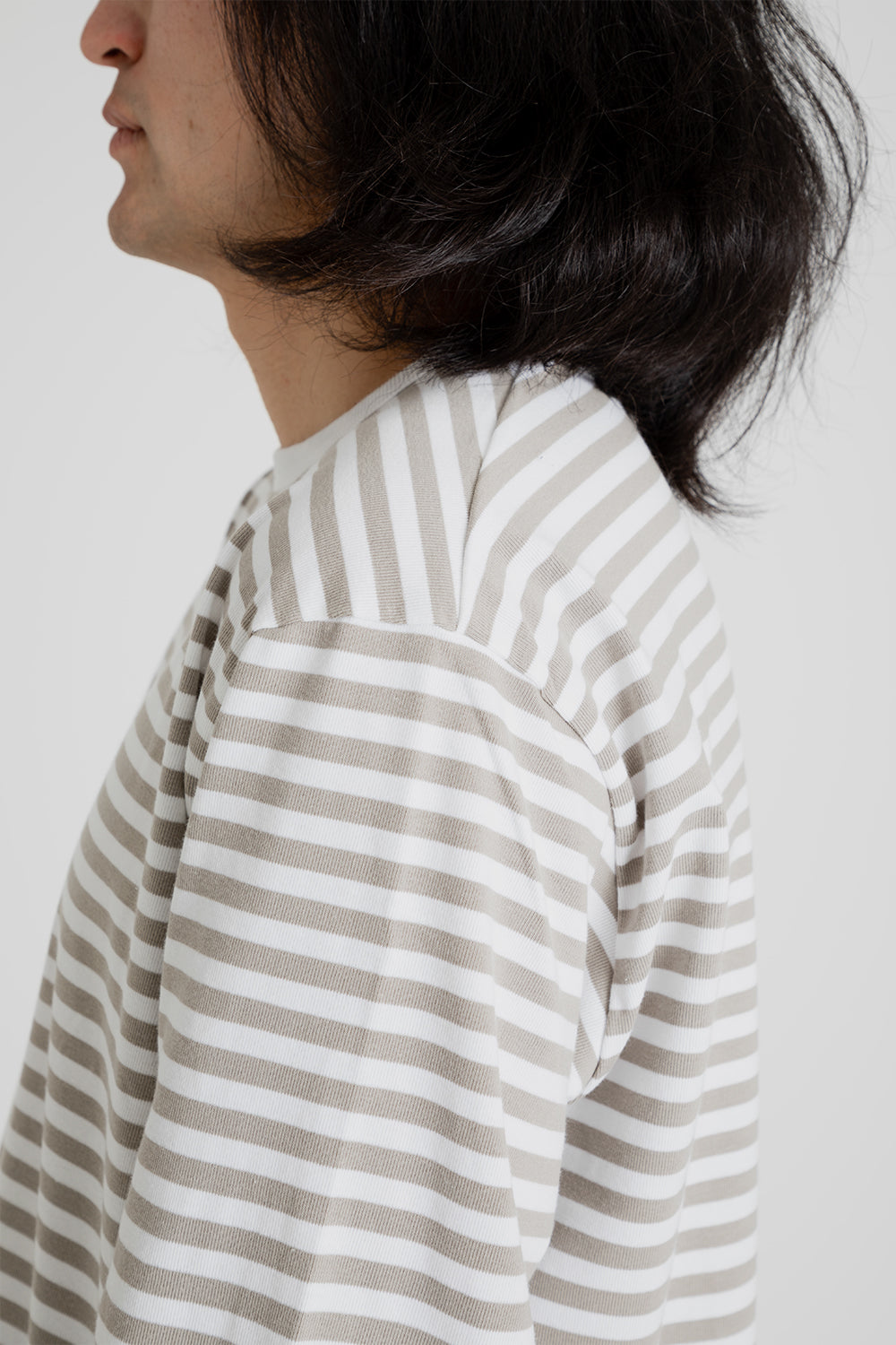 Nanamica Coolmax St Jersey Long Sleeve Tee in Taupe and White