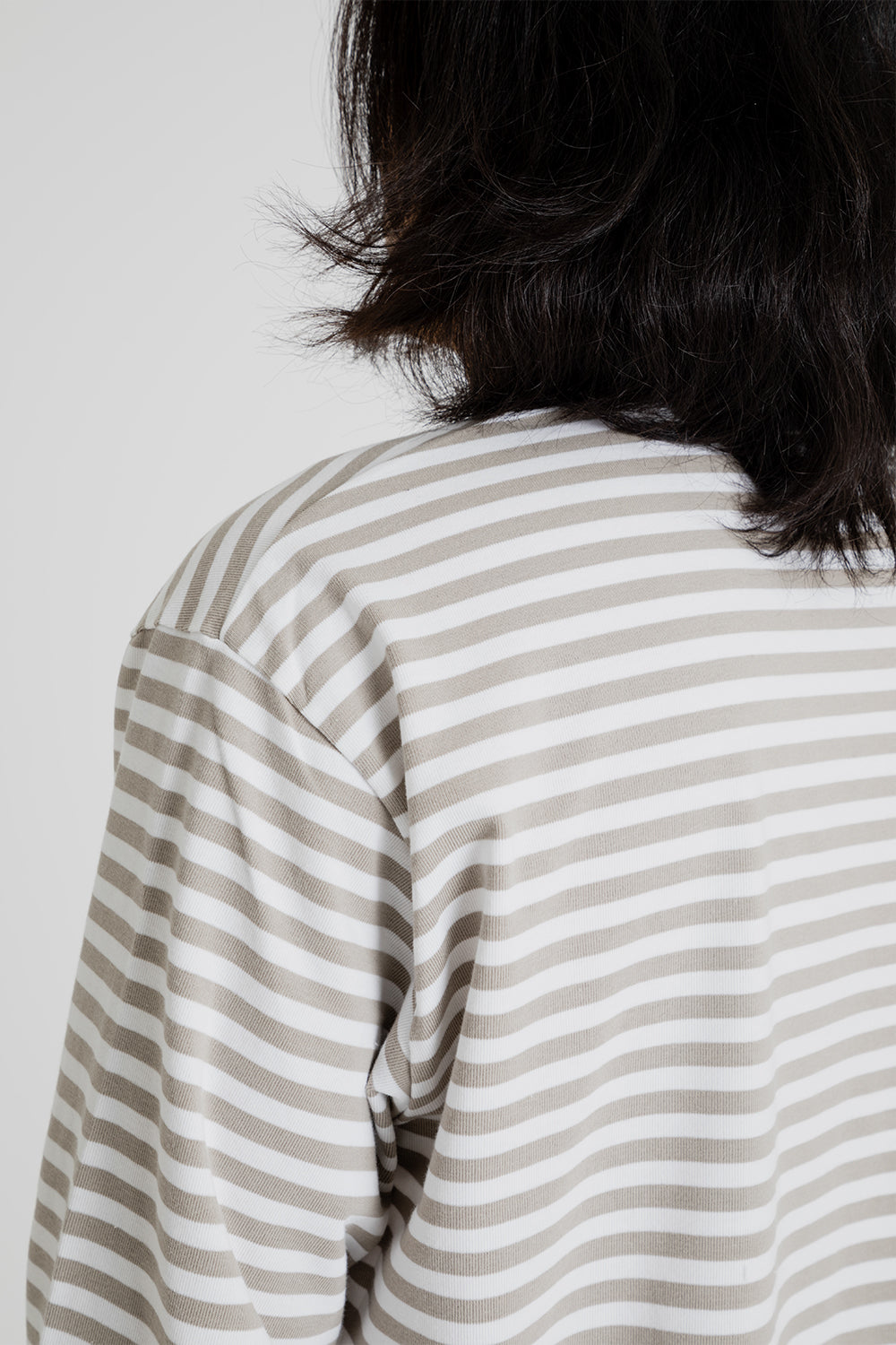 Nanamica Coolmax St Jersey Long Sleeve Tee in Taupe and White