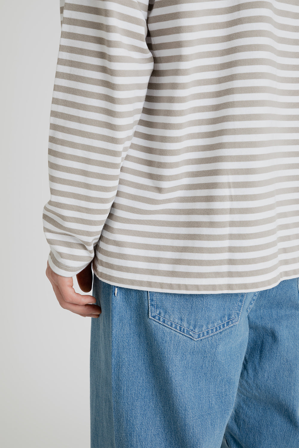 Nanamica Coolmax St Jersey Long Sleeve Tee in Taupe and White