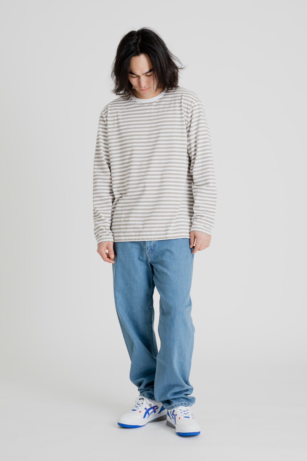 Nanamica Coolmax St Jersey Long Sleeve Tee in Taupe and White