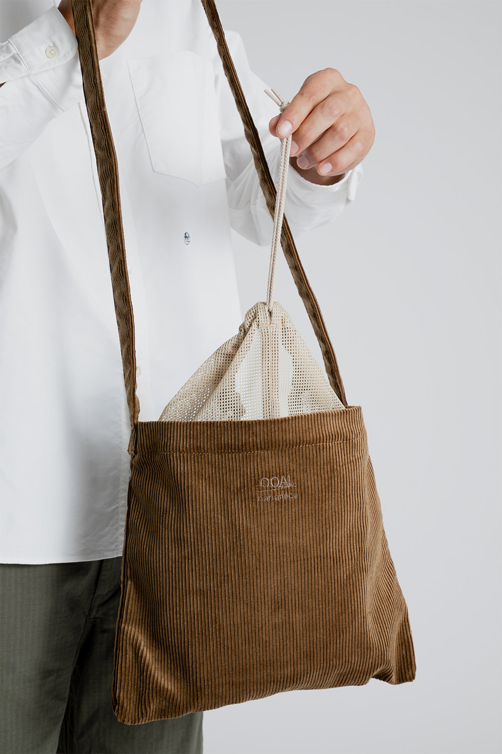 Nanamica Corduroy Utility Small Shoulder Bag in Brown
