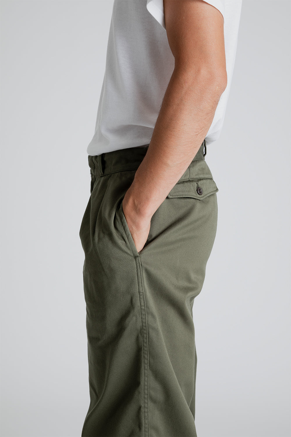 Nanamica Double Pleat Wide Chino Pants in Moss Green