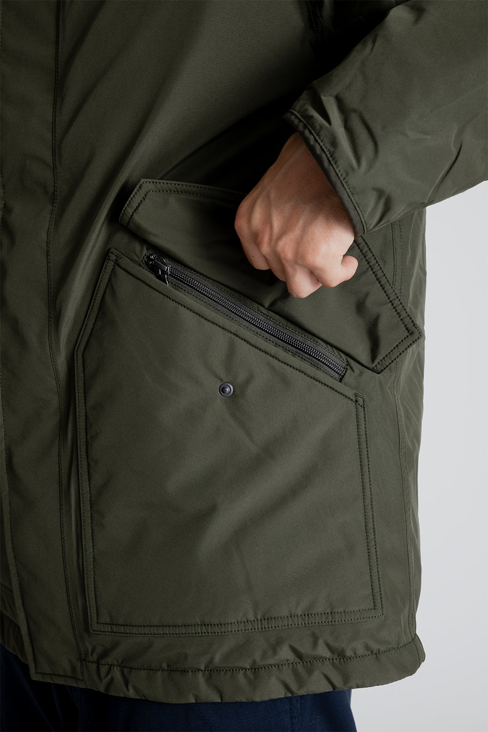 Nanamica GORE-TEX Down Coat in Khaki Green