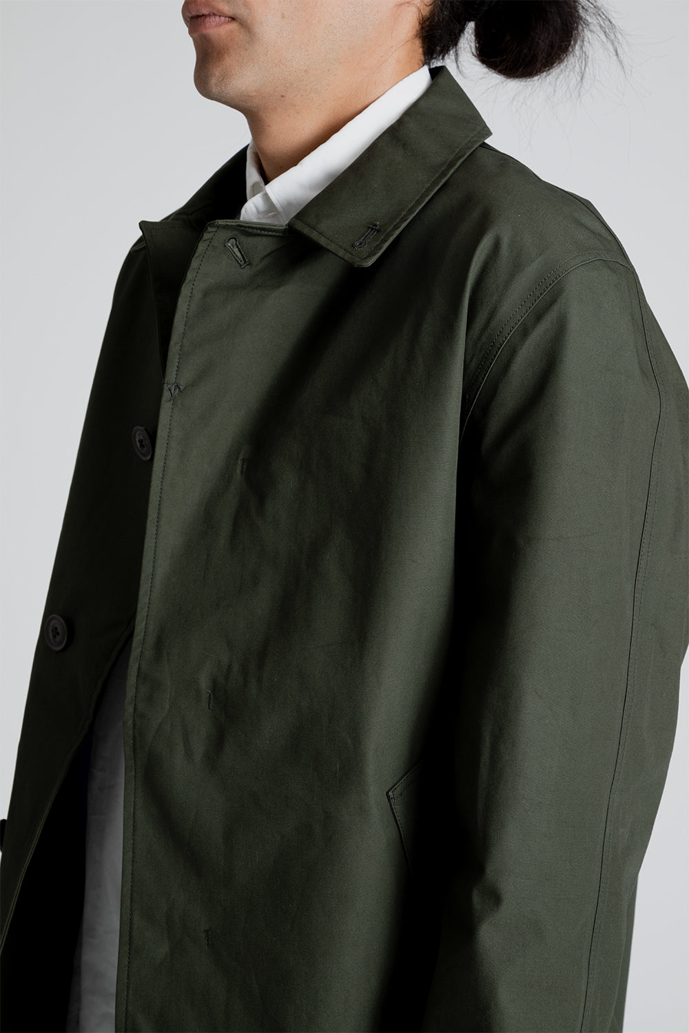 Nanamica GORE-TEX Soutien Collar Coat in Moss Green