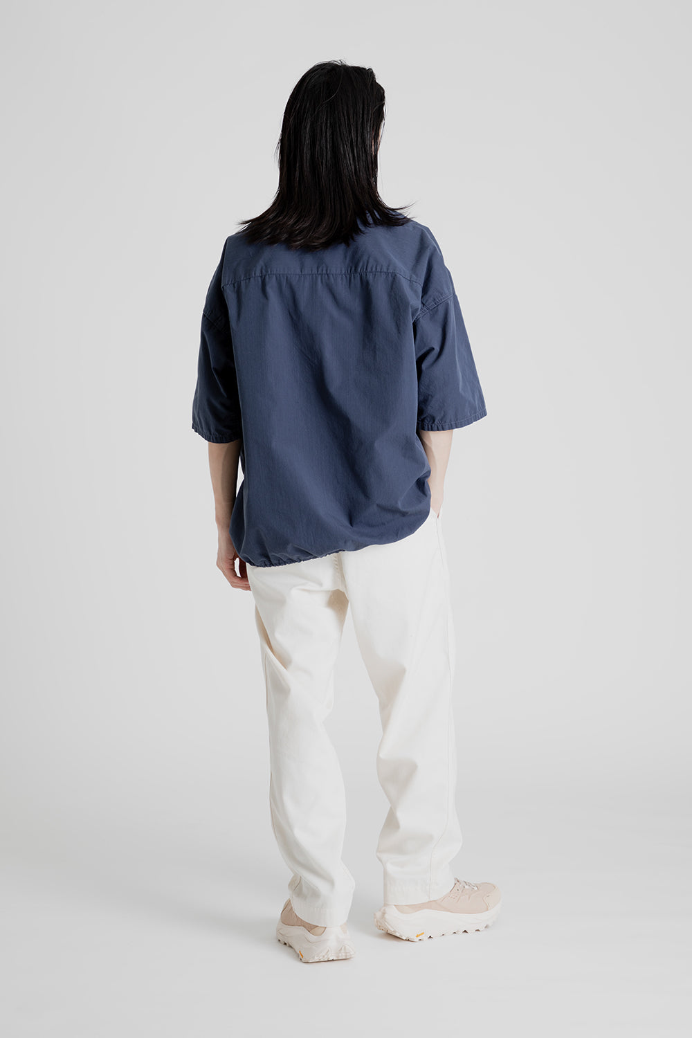 Nanamica Open Collar Wind Half Sleeve Shirt in Marine Navy