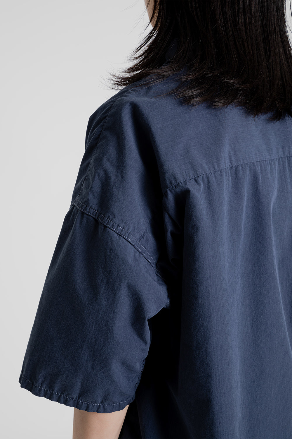 Nanamica Open Collar Wind Half Sleeve Shirt in Marine Navy