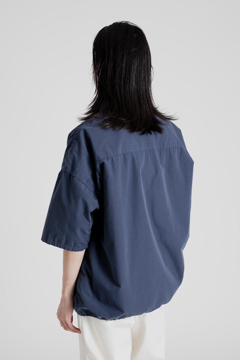 Nanamica Open Collar Wind Half Sleeve Shirt in Marine Navy