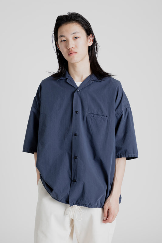 Nanamica Open Collar Wind Half Sleeve Shirt in Marine Navy