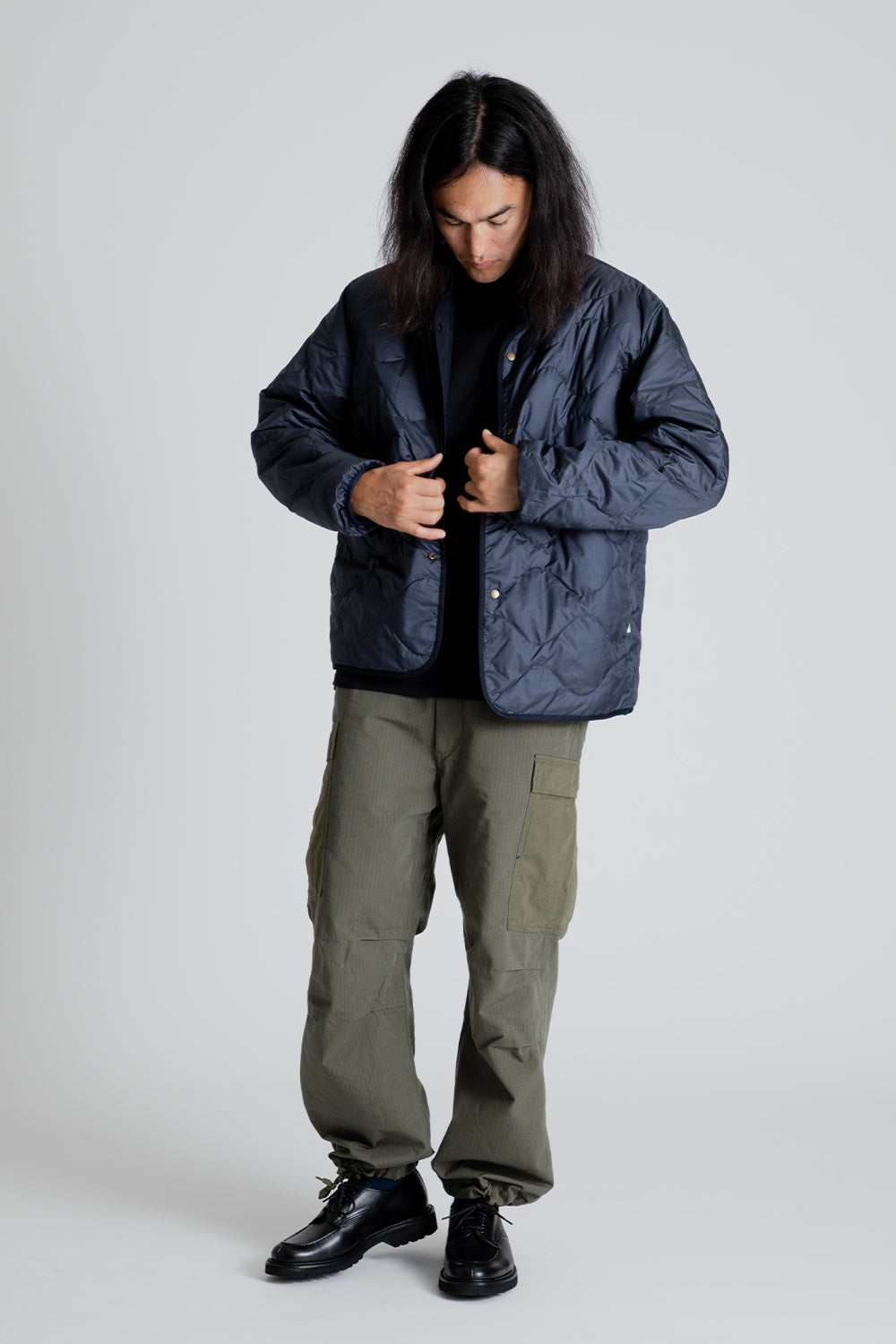 Nanamica Reversible Down Cardigan in Dark Navy