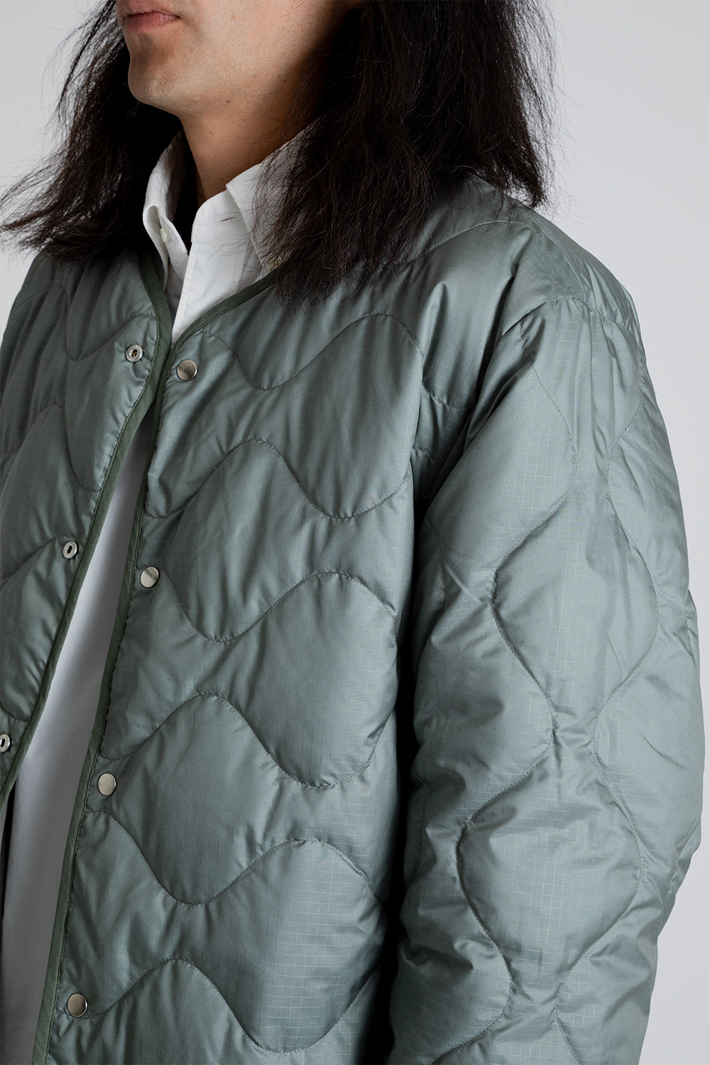 Nanamica Reversible Down Cardigan in Sage Green