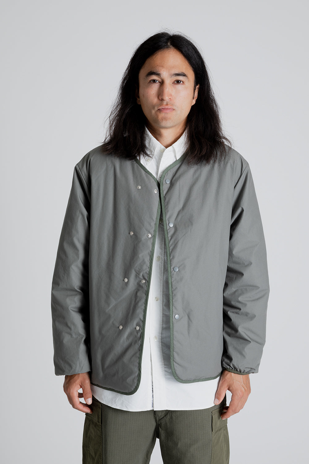 Nanamica Reversible Down Cardigan in Sage Green