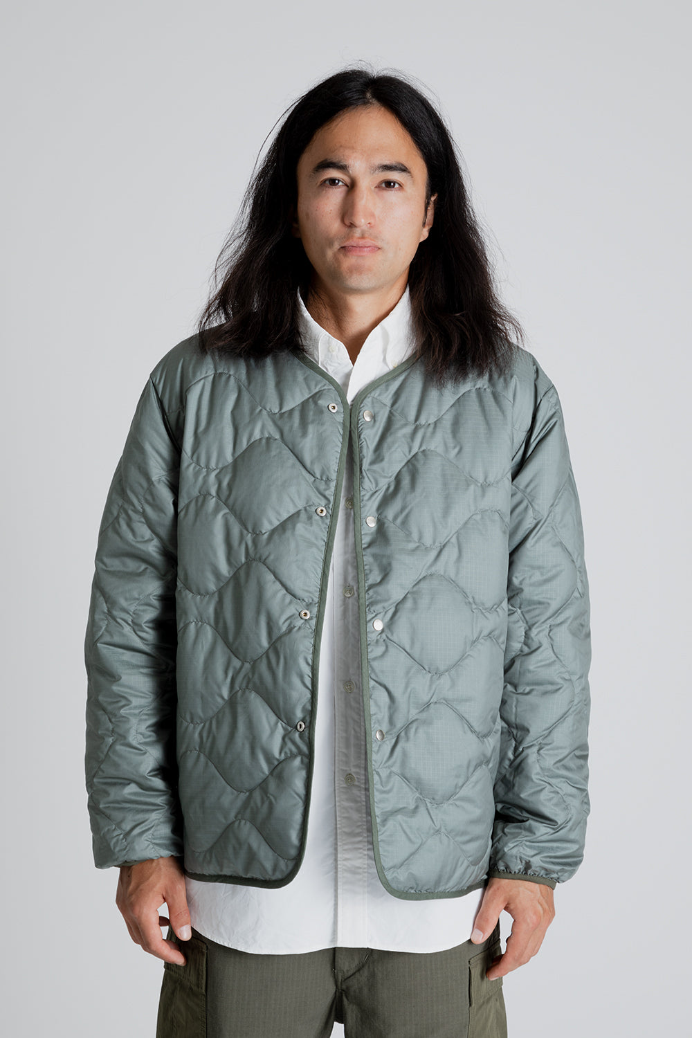 Nanamica Reversible Down Cardigan in Sage Green