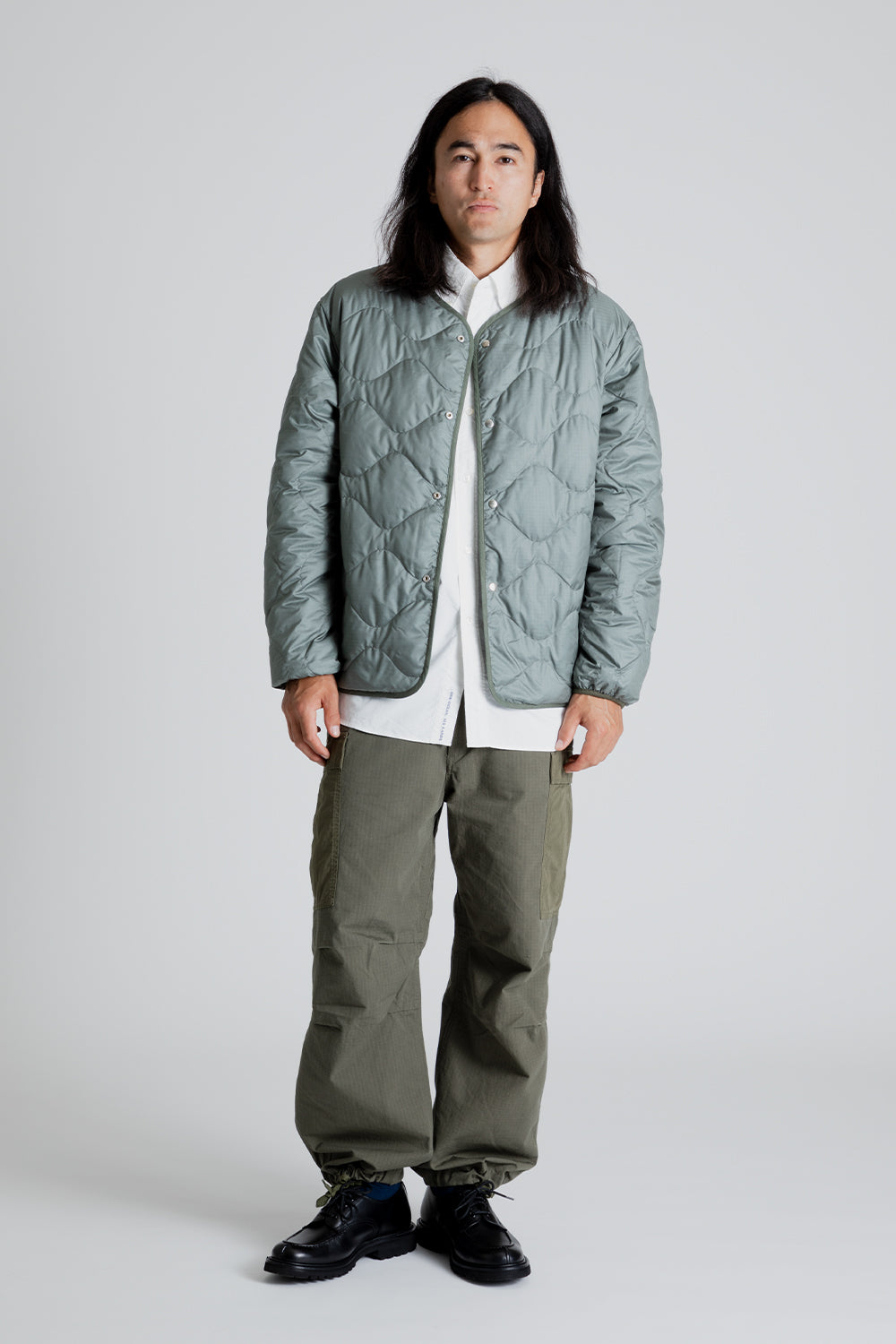 Nanamica Reversible Down Cardigan in Sage Green