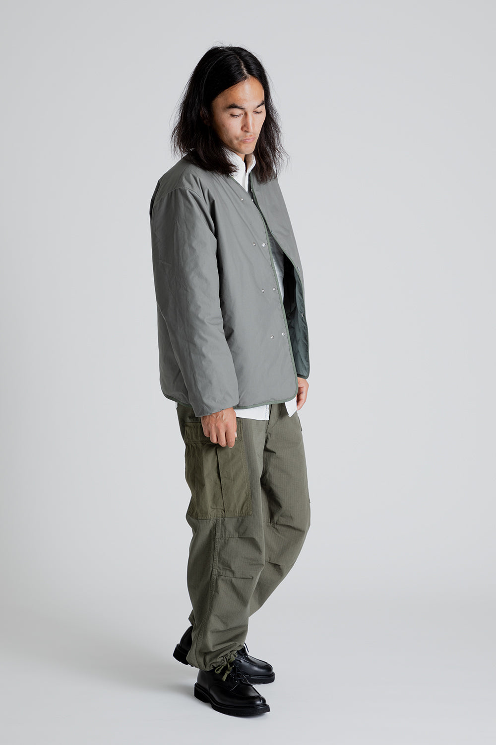 Nanamica Reversible Down Cardigan in Sage Green