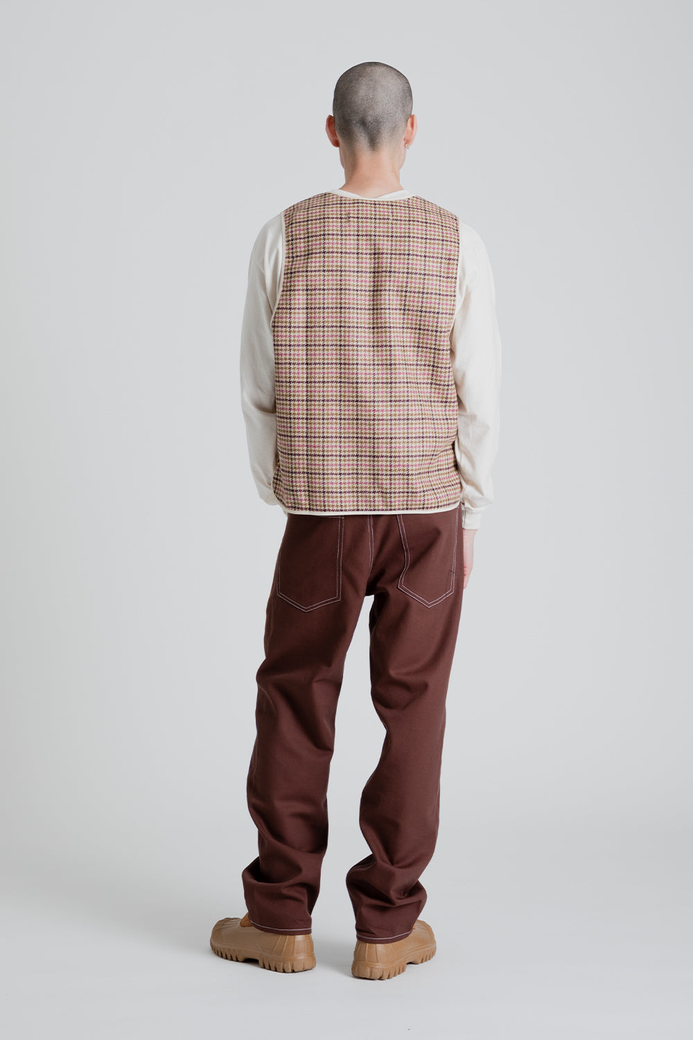S.K. Manor Yukon Vest in Tan & Purple Plaid Moon Tweed Wool