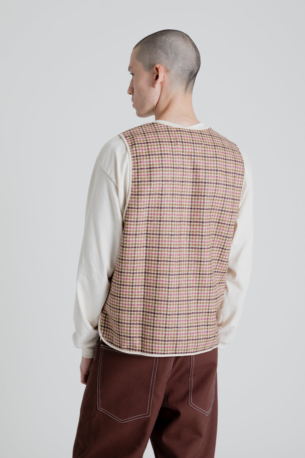 S.K. Manor Yukon Vest in Tan & Purple Plaid Moon Tweed Wool