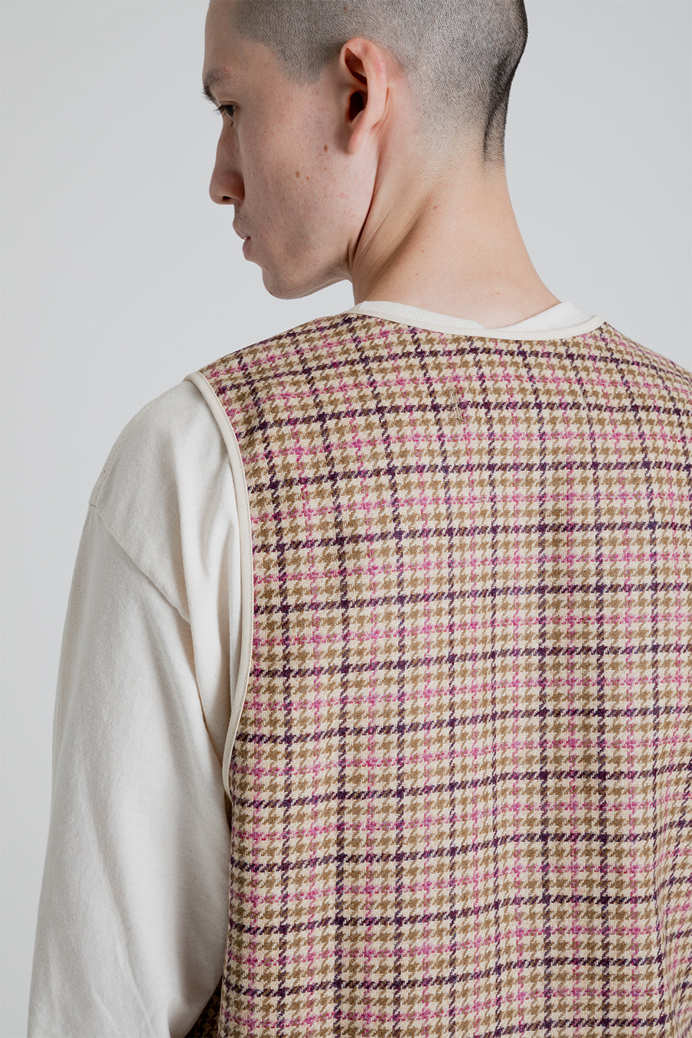 S.K. Manor Yukon Vest in Tan & Purple Plaid Moon Tweed Wool