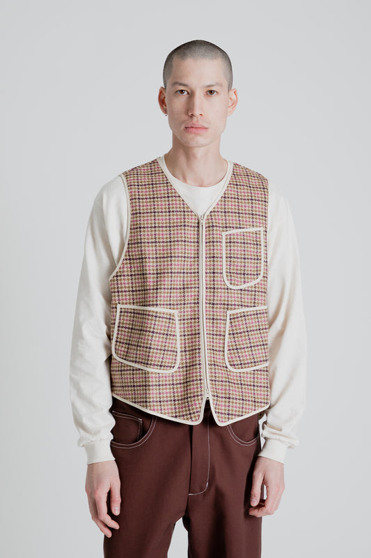 S.K. Manor Yukon Vest in Tan & Purple Plaid Moon Tweed Wool
