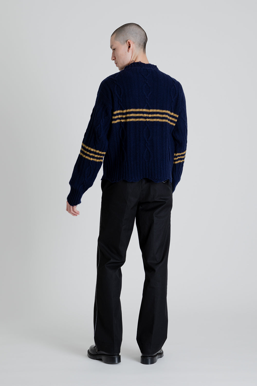 Schnayderman's Cropped Cable Sweater in Dark Blue / Yellow