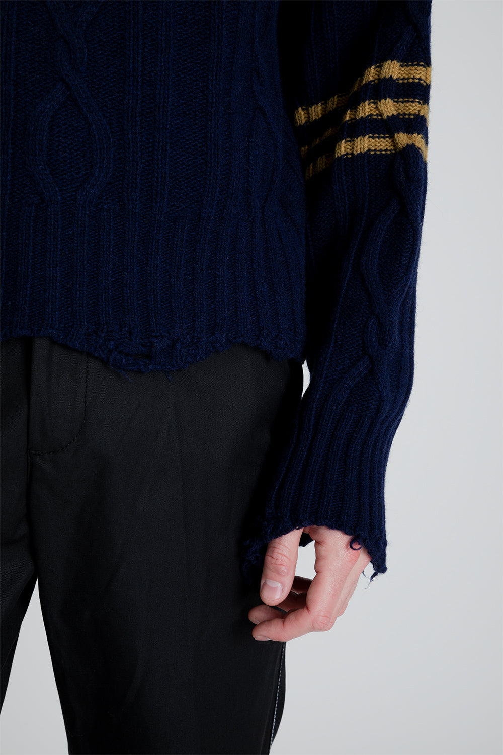 Schnayderman's Cropped Cable Sweater in Dark Blue / Yellow