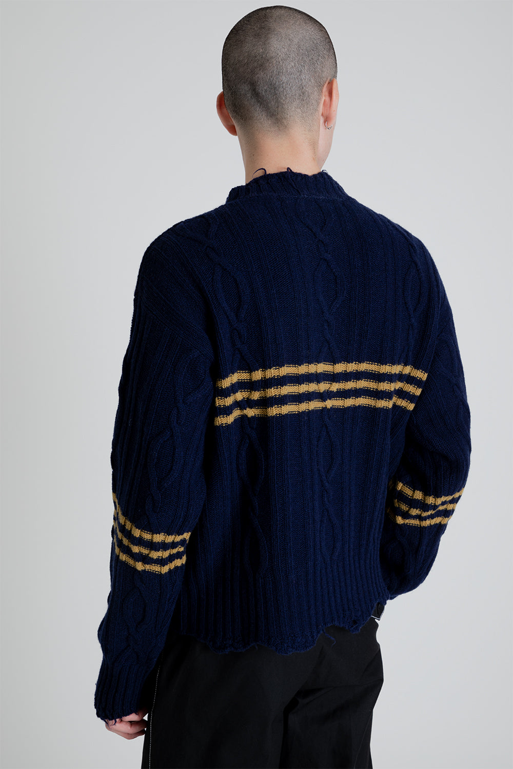 Schnayderman's Cropped Cable Sweater in Dark Blue / Yellow