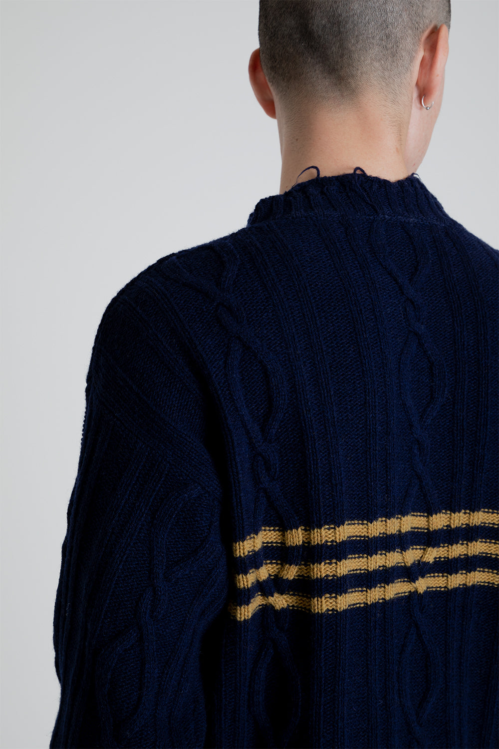 Schnayderman's Cropped Cable Sweater in Dark Blue / Yellow