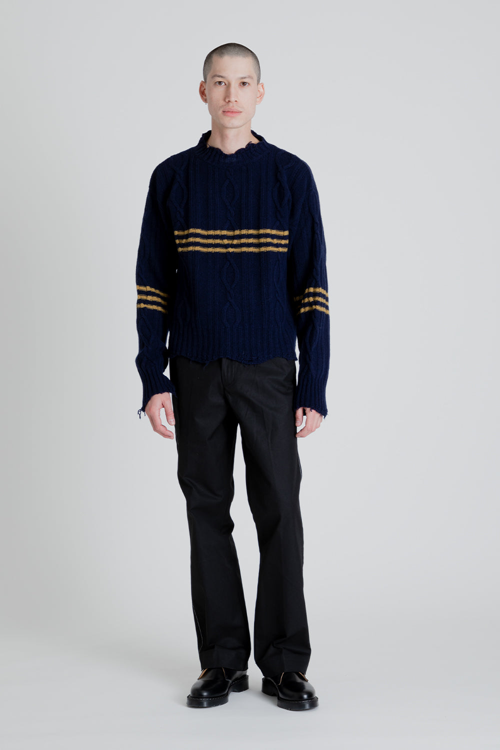 Schnayderman's Cropped Cable Sweater in Dark Blue / Yellow