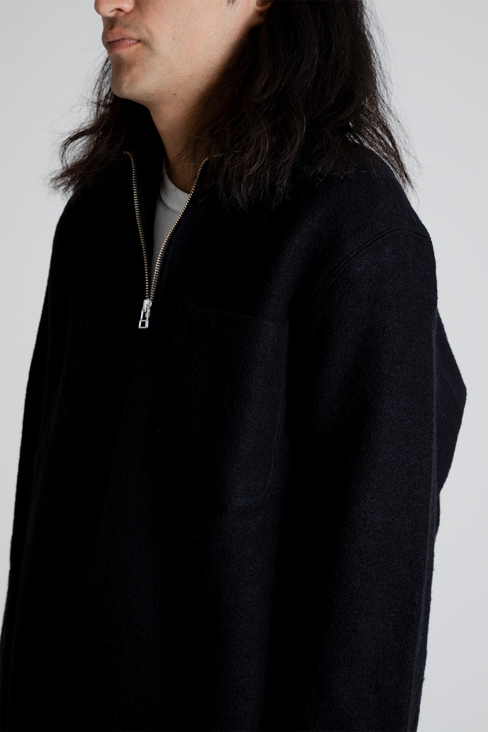 Schnayderman's Half Zip Boiled Wool in Black