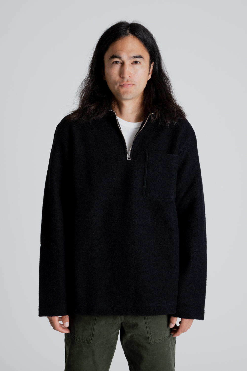 Schnayderman's Half Zip Boiled Wool in Black