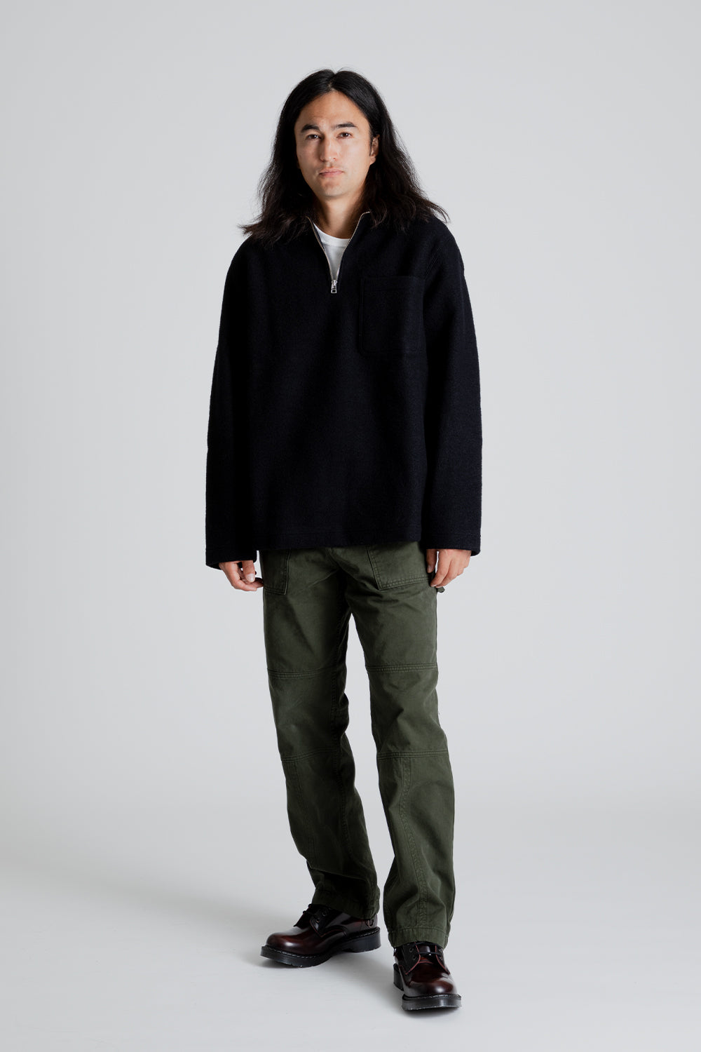 Schnayderman's Half Zip Boiled Wool in Black