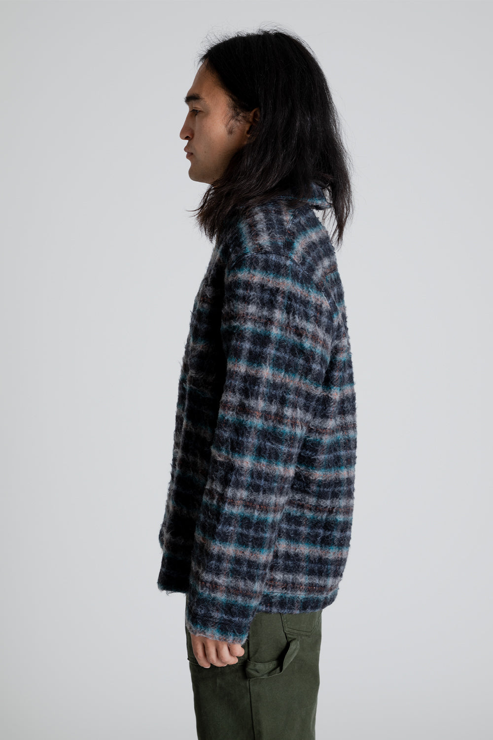 Schnayderman's Half Zip Wool Check in Grey/Blue/Orange