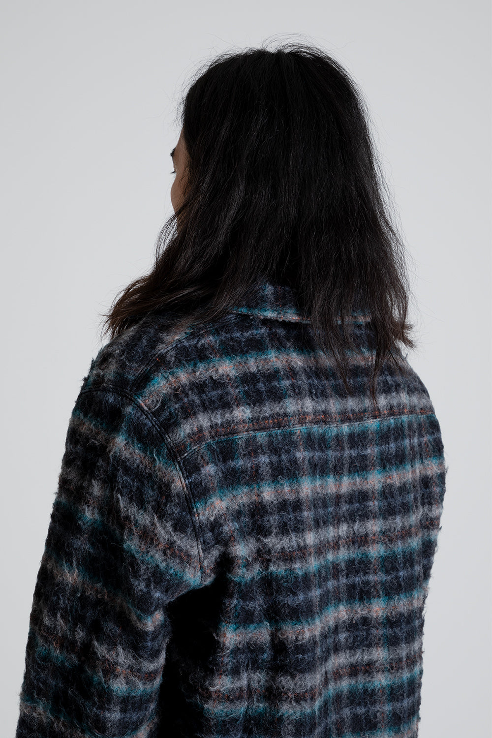 Schnayderman's Half Zip Wool Check in Grey/Blue/Orange