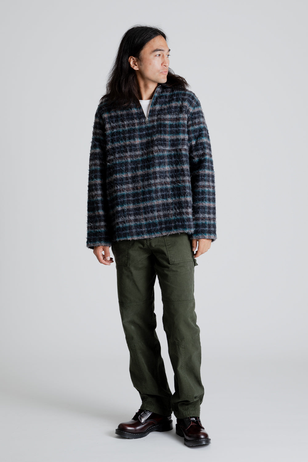 Schnayderman's Half Zip Wool Check in Grey/Blue/Orange