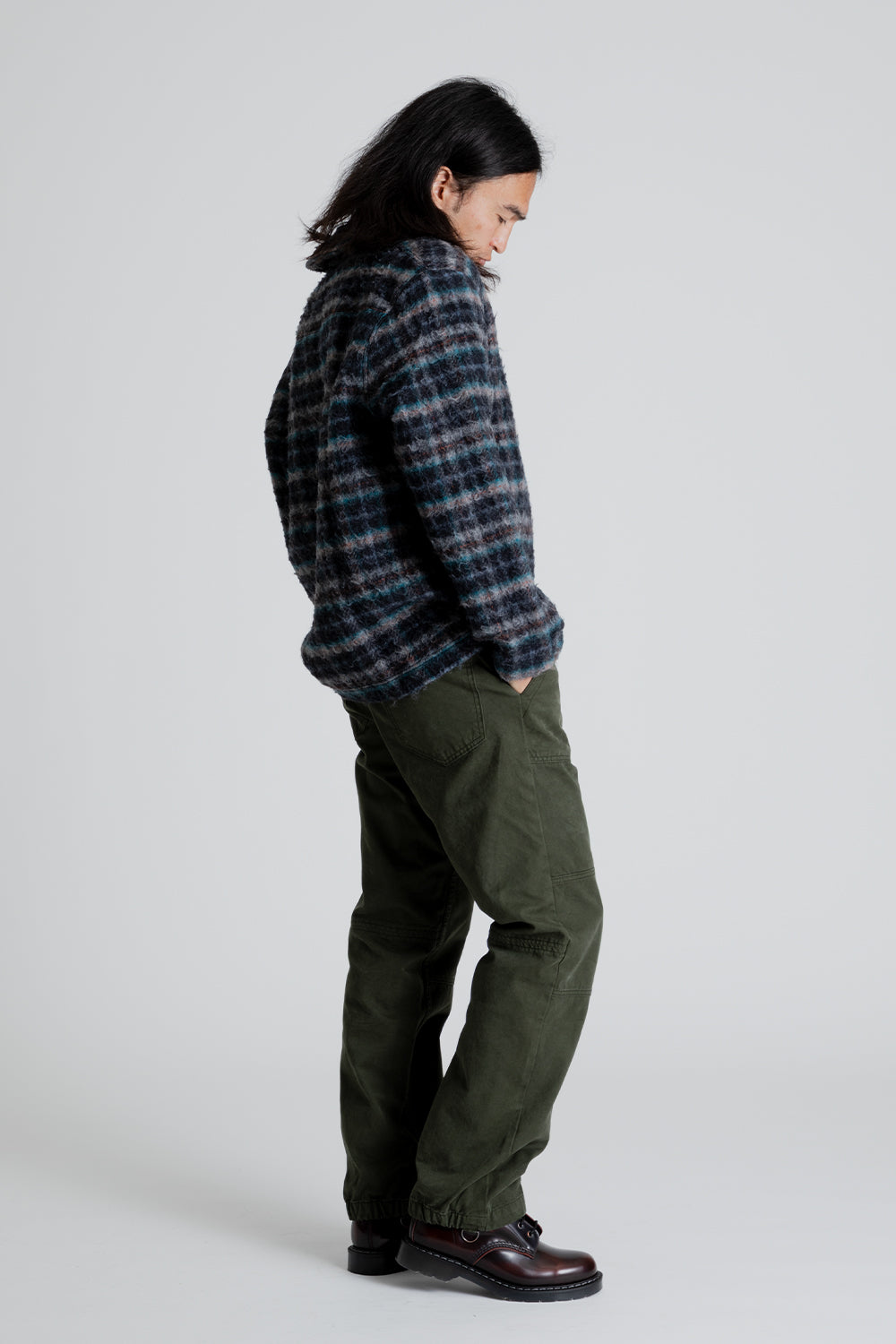 Schnayderman's Half Zip Wool Check in Grey/Blue/Orange