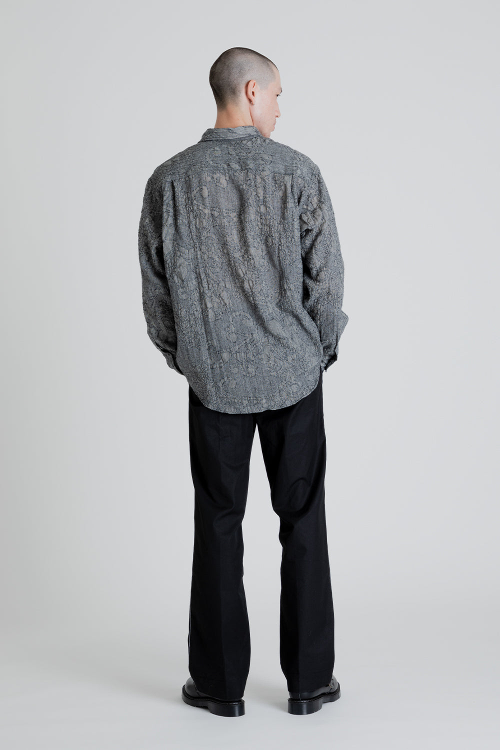 Shirt Non-Binary Clean Wool Jaquard - White / Black - Wallace Mercantile Shop