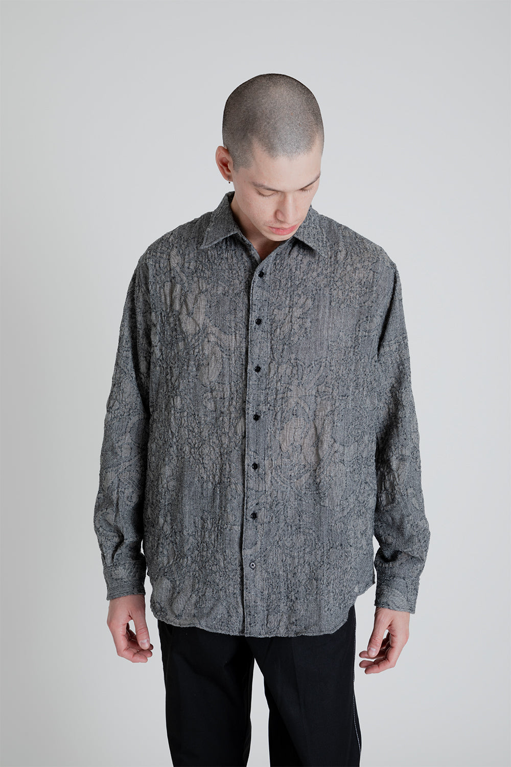 Shirt Non-Binary Clean Wool Jaquard - White / Black - Wallace Mercantile Shop
