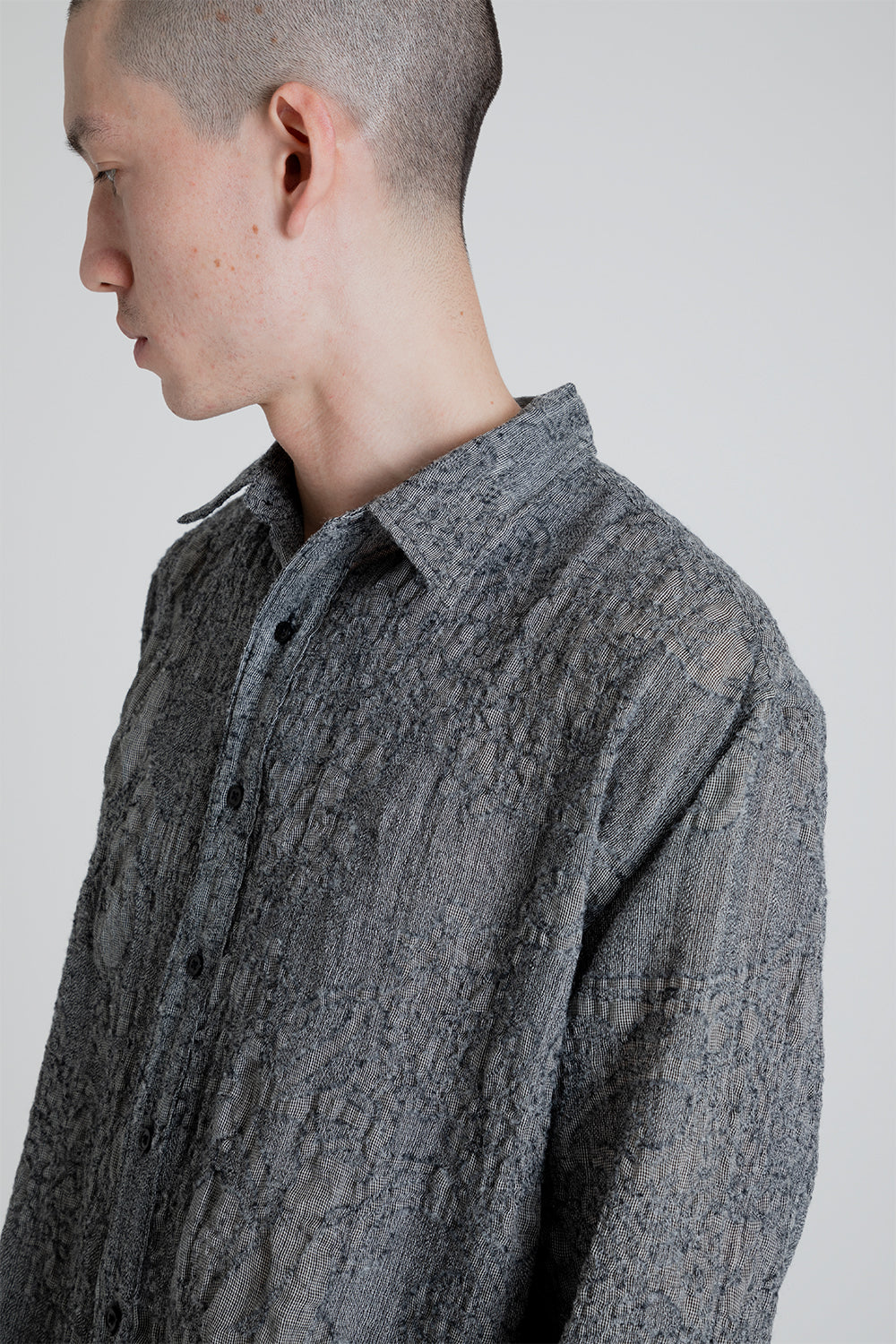 Shirt Non-Binary Clean Wool Jaquard - White / Black - Wallace Mercantile Shop