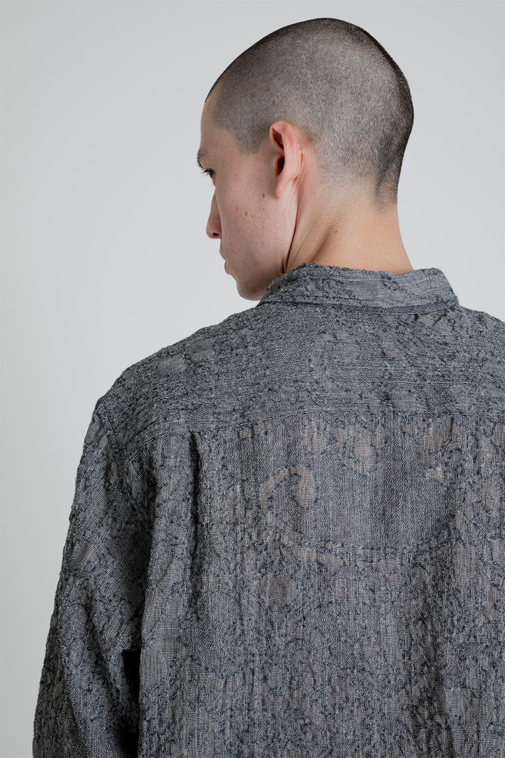 Shirt Non-Binary Clean Wool Jaquard - White / Black - Wallace Mercantile Shop