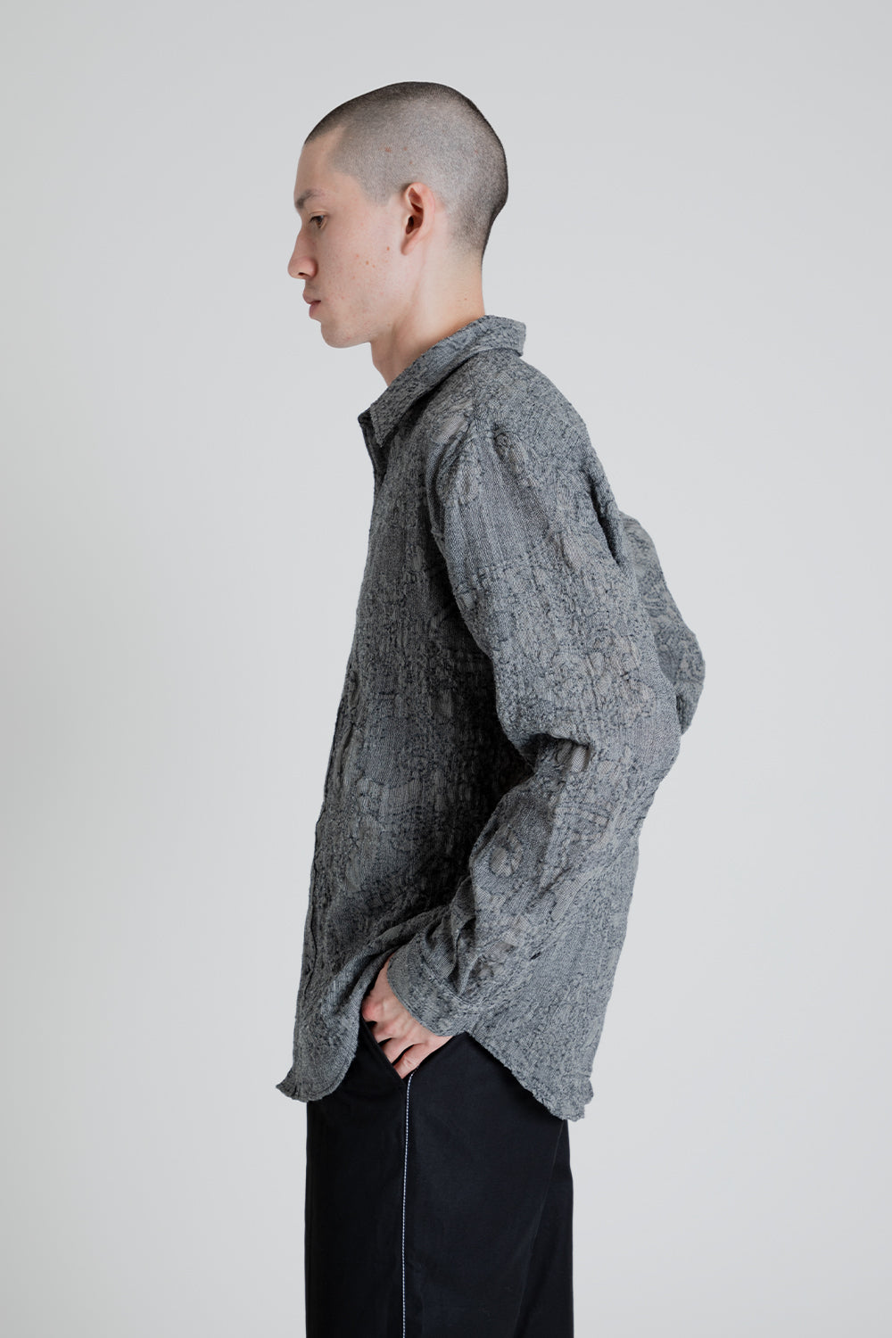 Shirt Non-Binary Clean Wool Jaquard - White / Black - Wallace Mercantile Shop