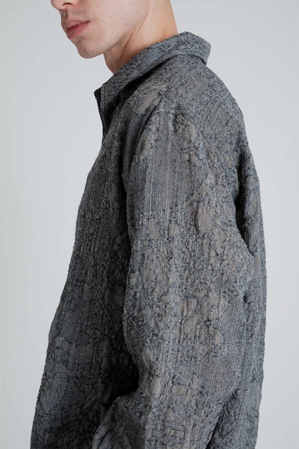 Shirt Non-Binary Clean Wool Jaquard - White / Black - Wallace Mercantile Shop