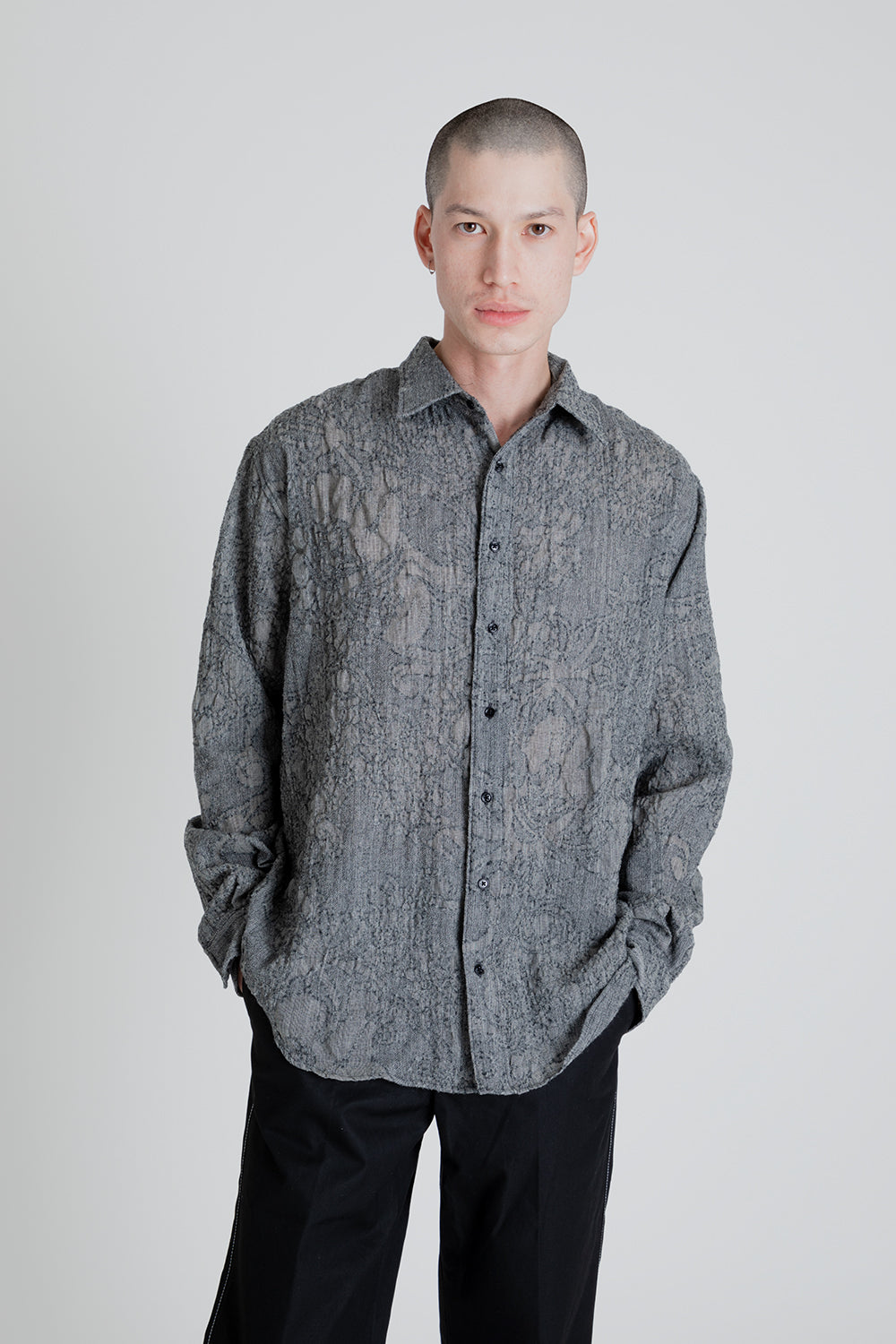 Shirt Non-Binary Clean Wool Jaquard - White / Black - Wallace Mercantile Shop