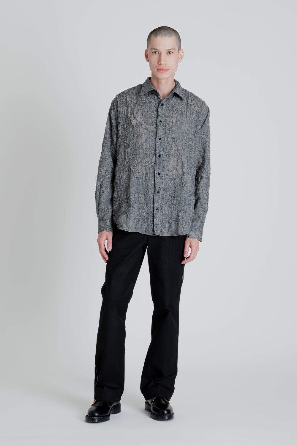 Shirt Non-Binary Clean Wool Jaquard - White / Black - Wallace Mercantile Shop
