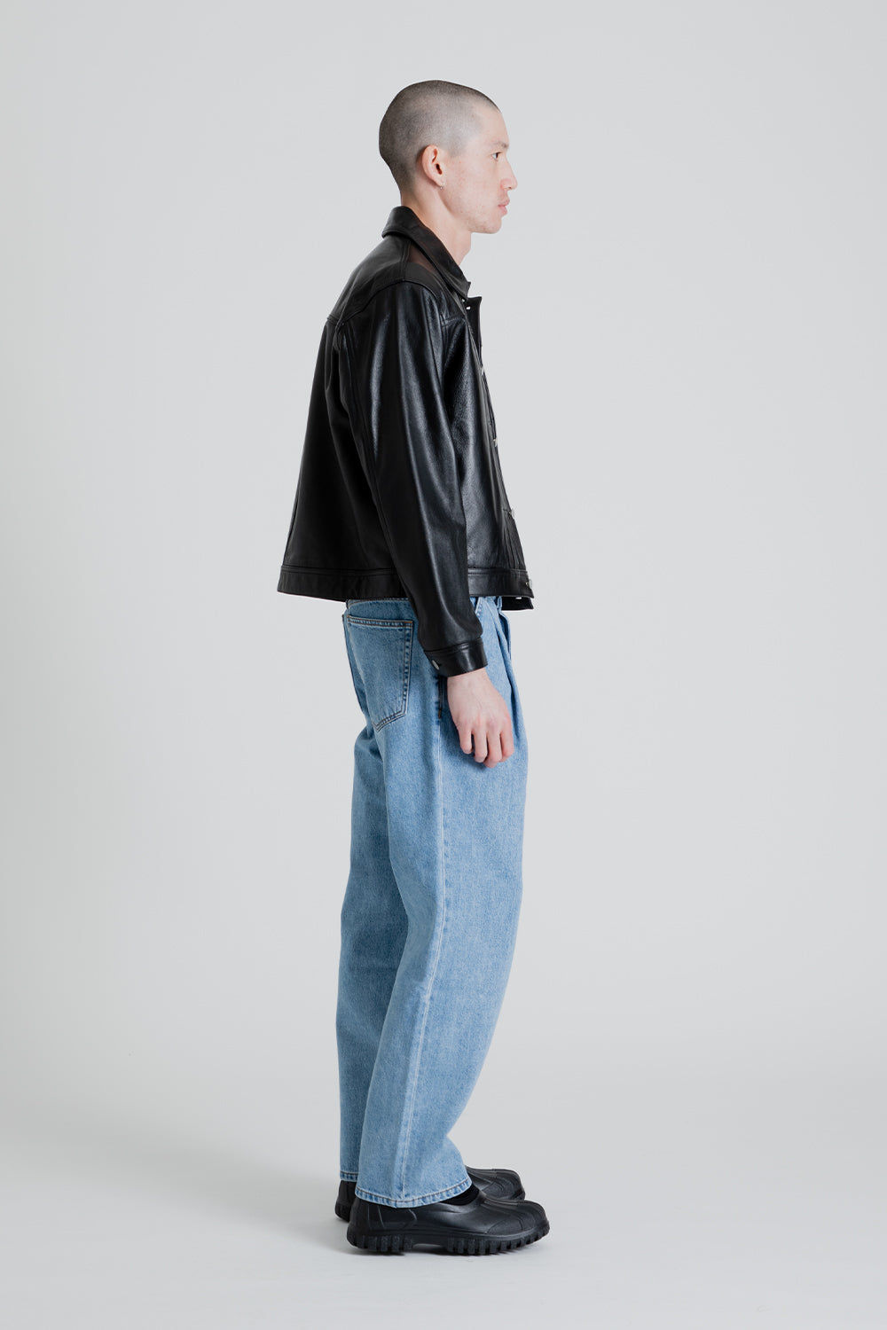 Uniform Bridge Trucker Leather Jacket in Black