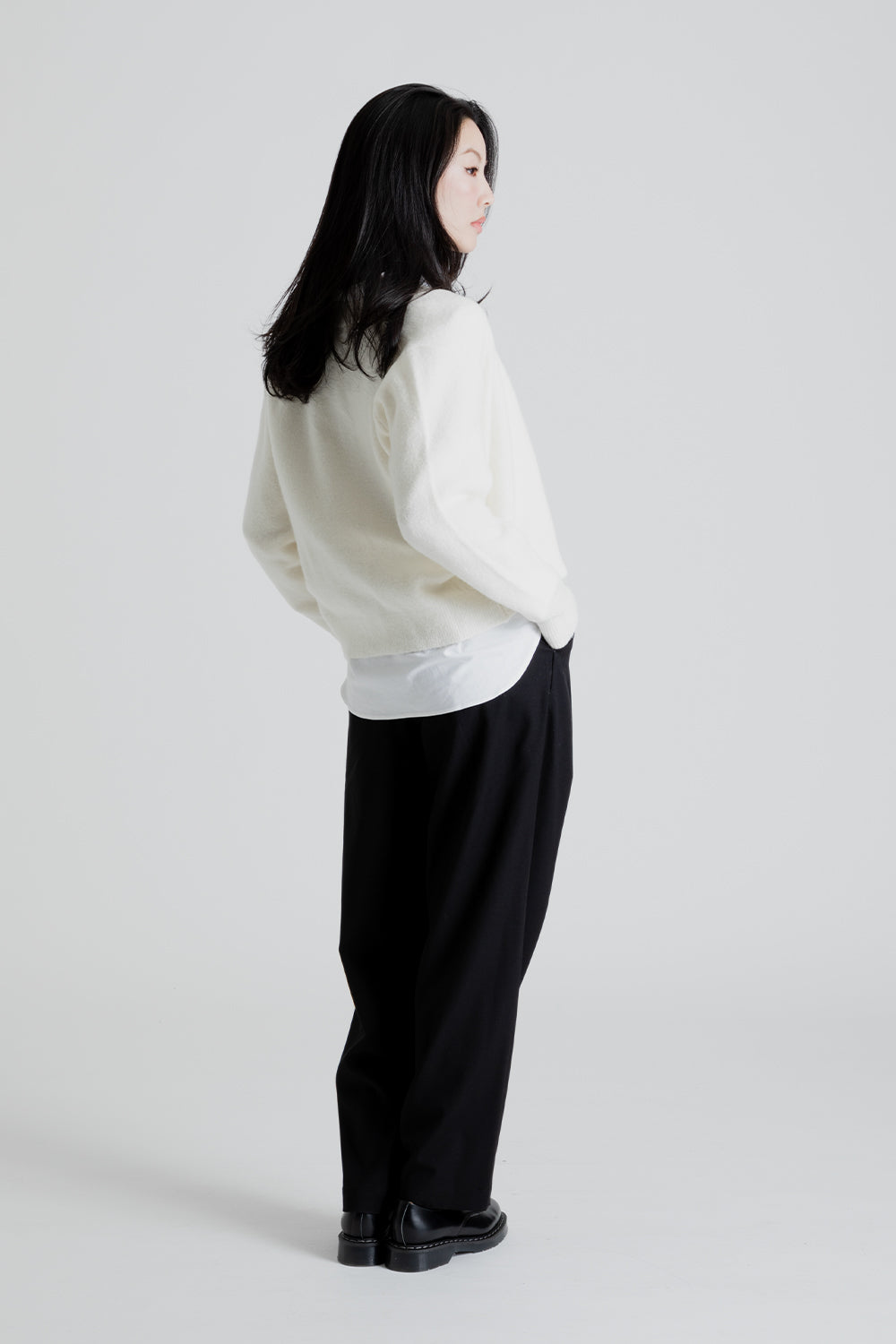 Uniform Bridge Women's V Neck Knit Cardigan in Ivory