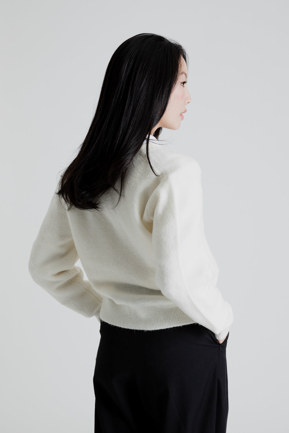 Uniform Bridge Women's V Neck Knit Cardigan in Ivory