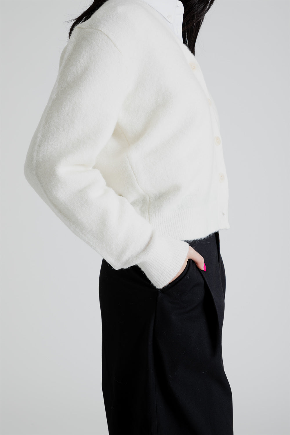 Uniform Bridge Women's V Neck Knit Cardigan in Ivory