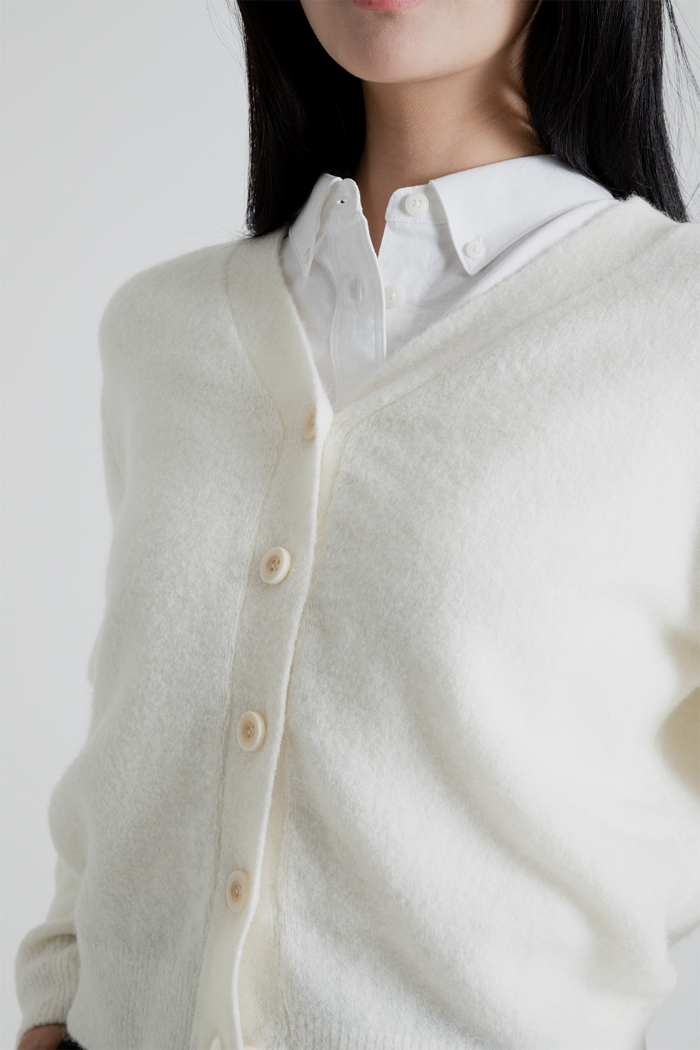 Uniform Bridge Women's V Neck Knit Cardigan in Ivory