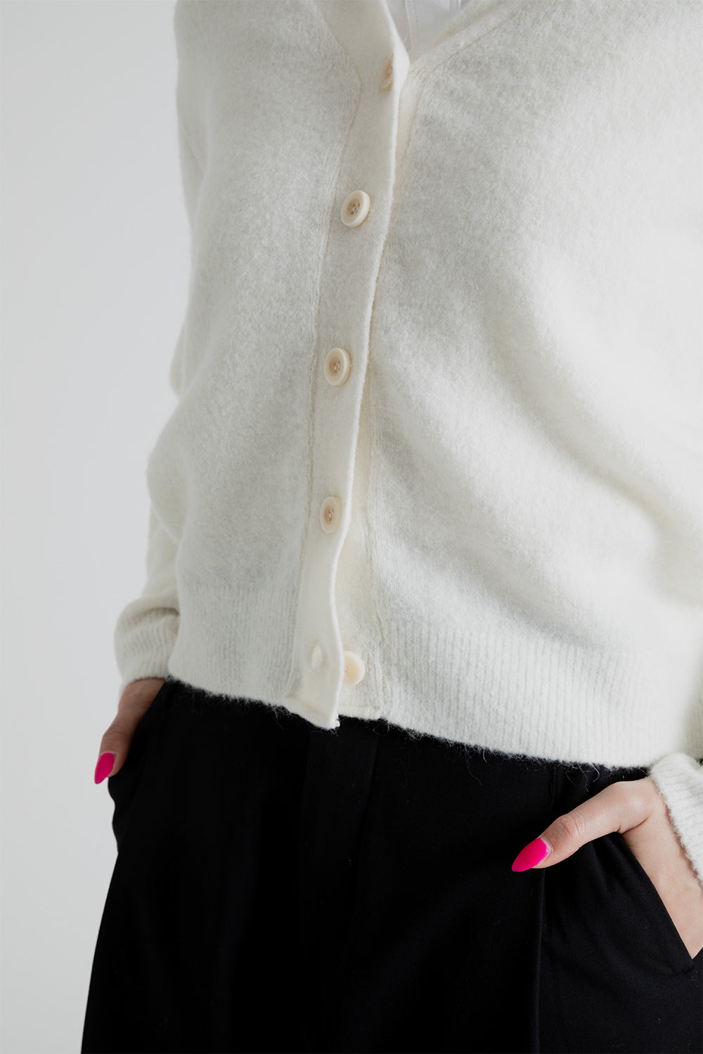 Uniform Bridge Women's V Neck Knit Cardigan in Ivory